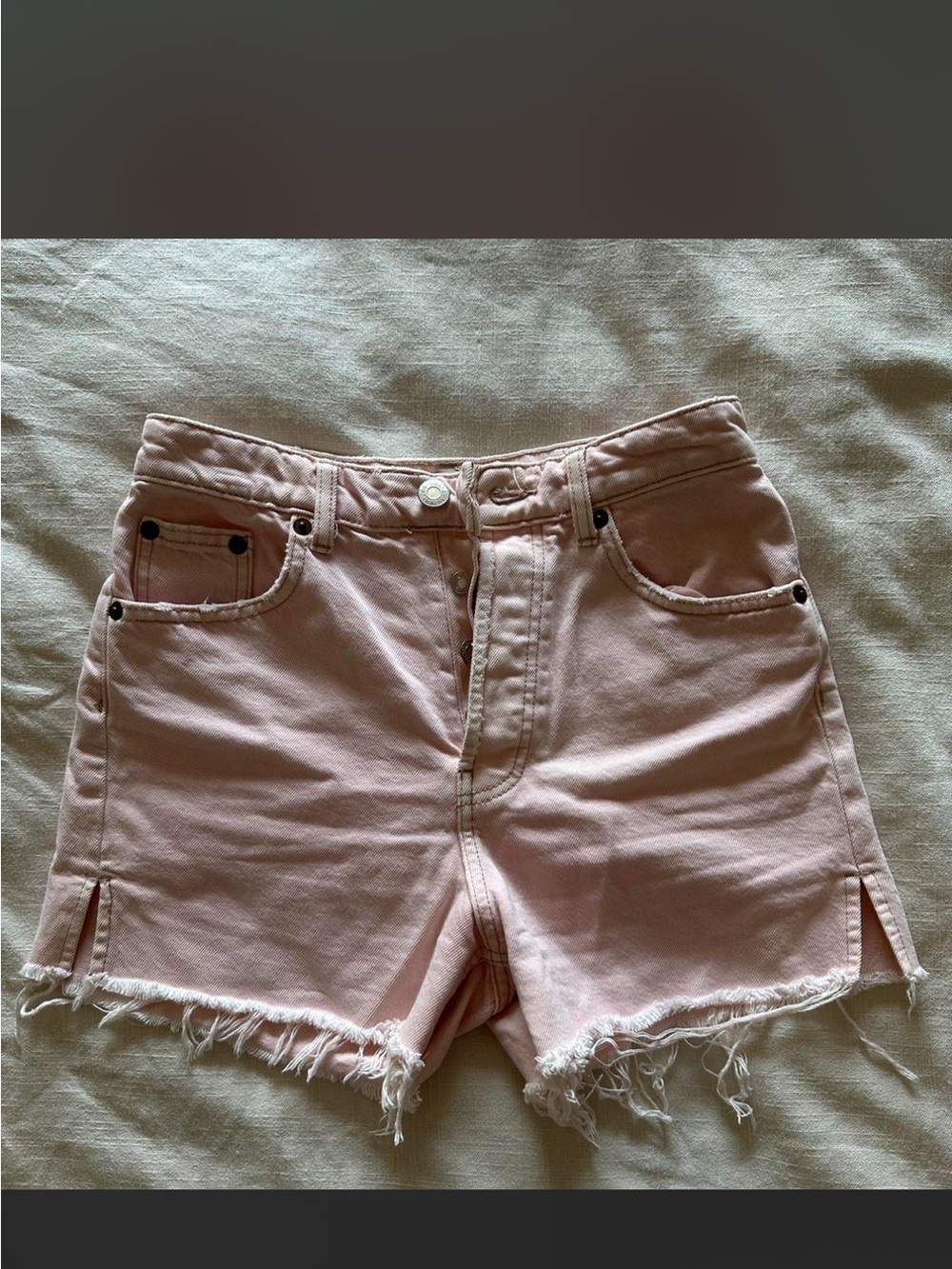 Zara Light Pink Frayed Hem Denim Shorts